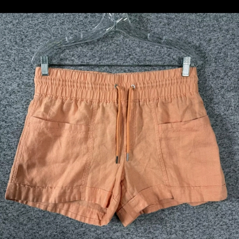 Athleta Women's Size 0 Orange 100% Linen Cabo 4" Summer Shorts